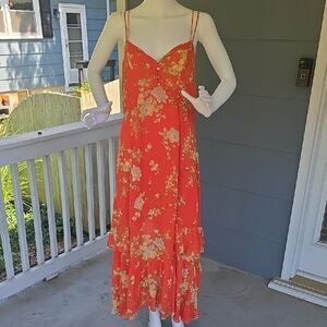 Coral Floral Maxi With Thigh Slit
